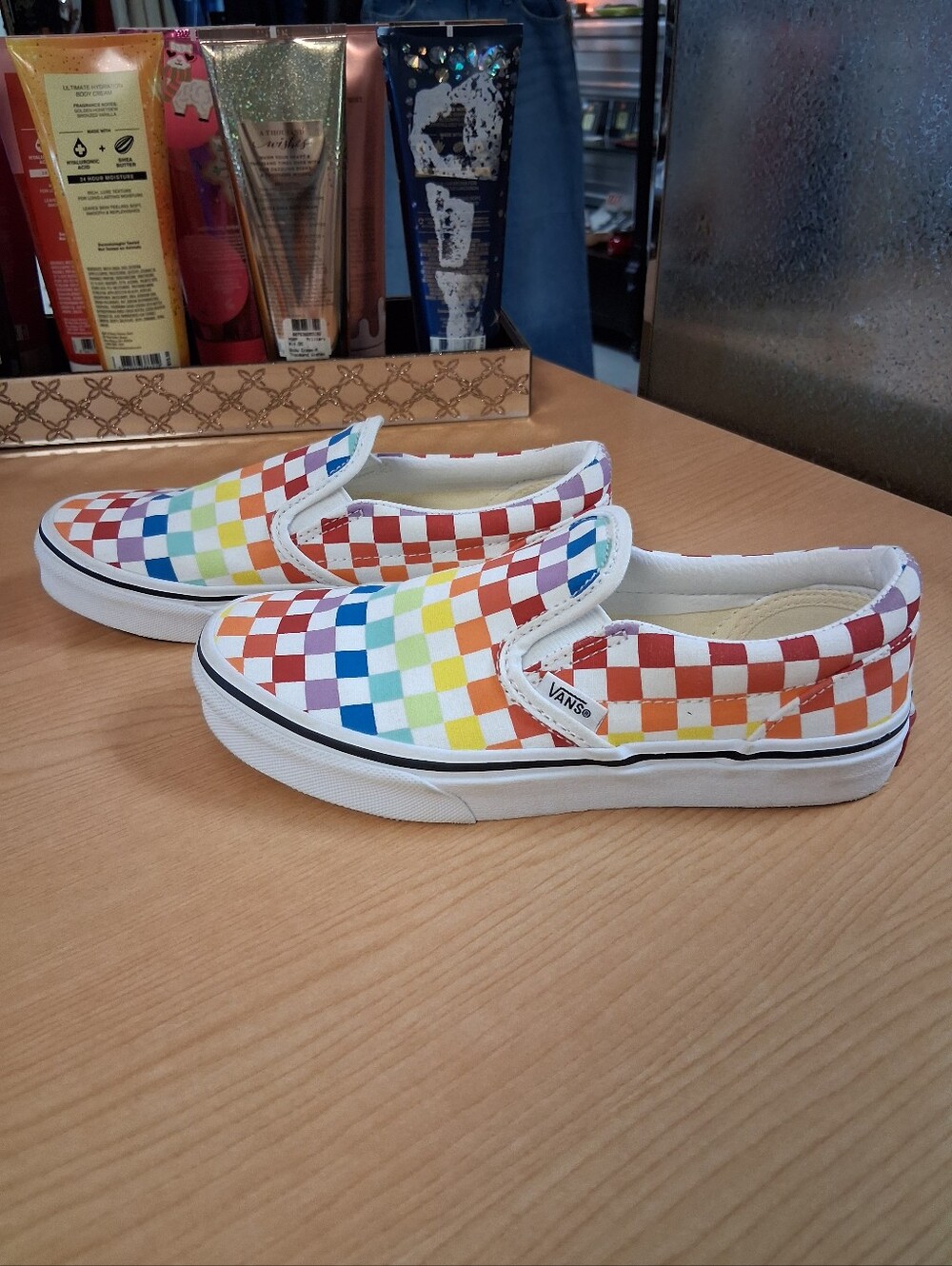 Vans Classic Slip On Rainbow Checkerboard Skate Shoes